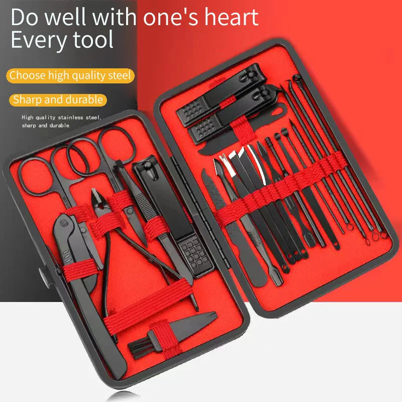Set Coupe-Ongles Manucure Pédicure Professionnel - Kit Beauté Complet 4 à 24 Pièces - Outils Soin des Ongles Noir