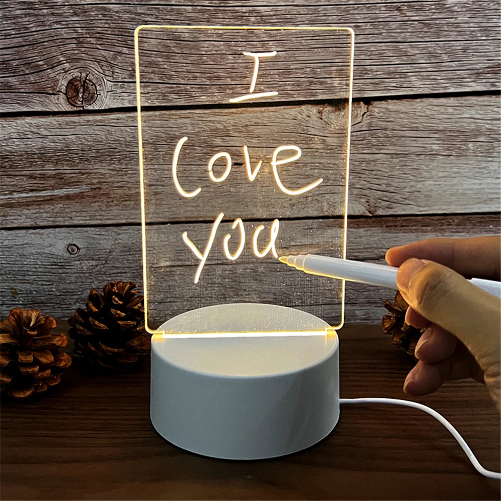 Veilleuse LED Acrylique USB avec Tableau Effaçable - Lampe Message Board Calendrier Bureau Transparent Lumineux