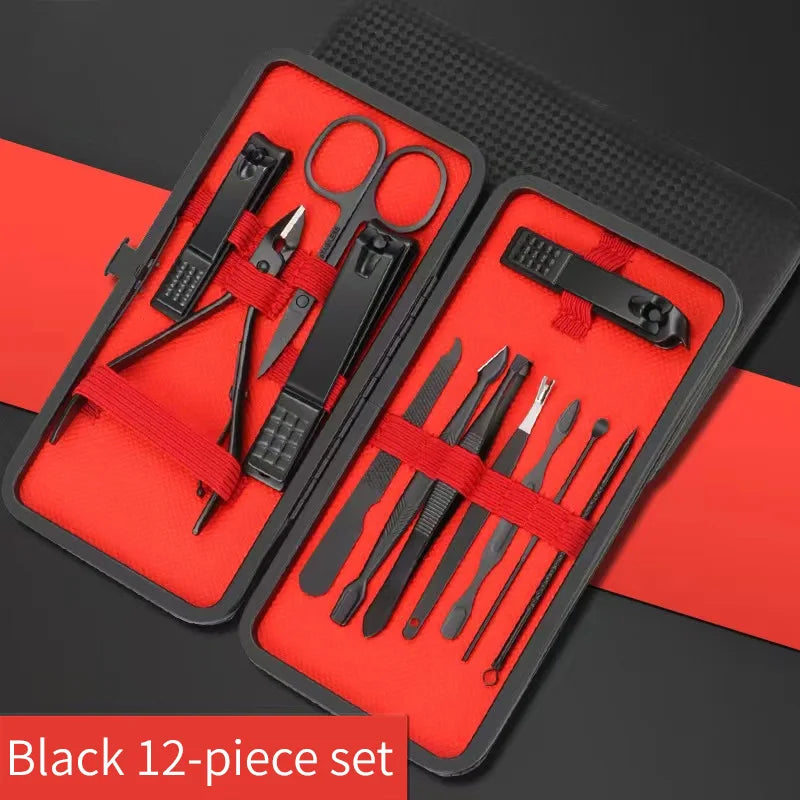 Set Coupe-Ongles Manucure Pédicure Professionnel - Kit Beauté Complet 4 à 24 Pièces - Outils Soin des Ongles Noir