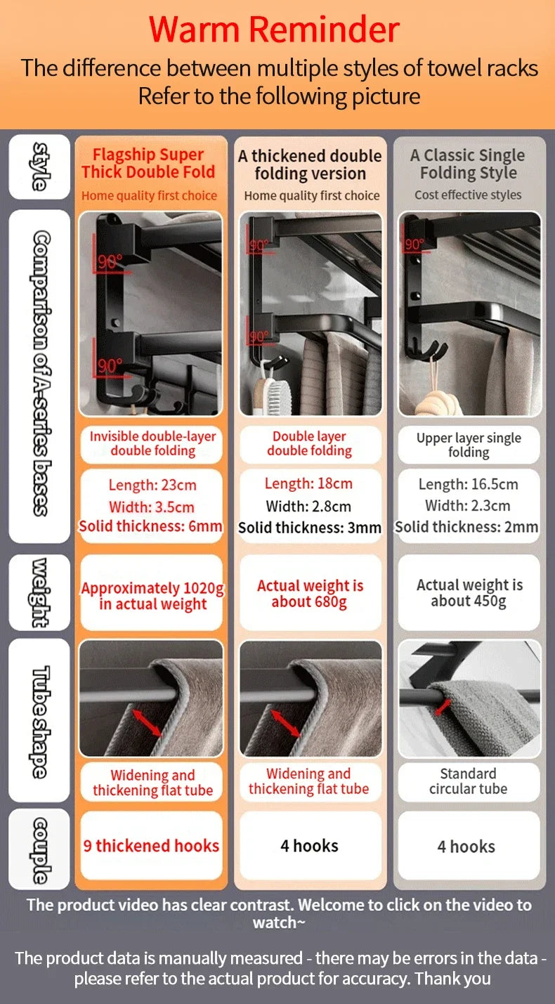 Porte-Serviettes Mural en Aluminium 40-60cm - Support Serviette Salle de Bain Renforcé - Rangement Toilette Noir/Gris