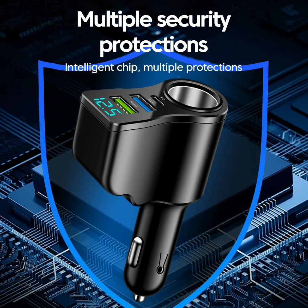 Chargeur Voiture 66W - 4 Ports USB Rapide avec Écran LED