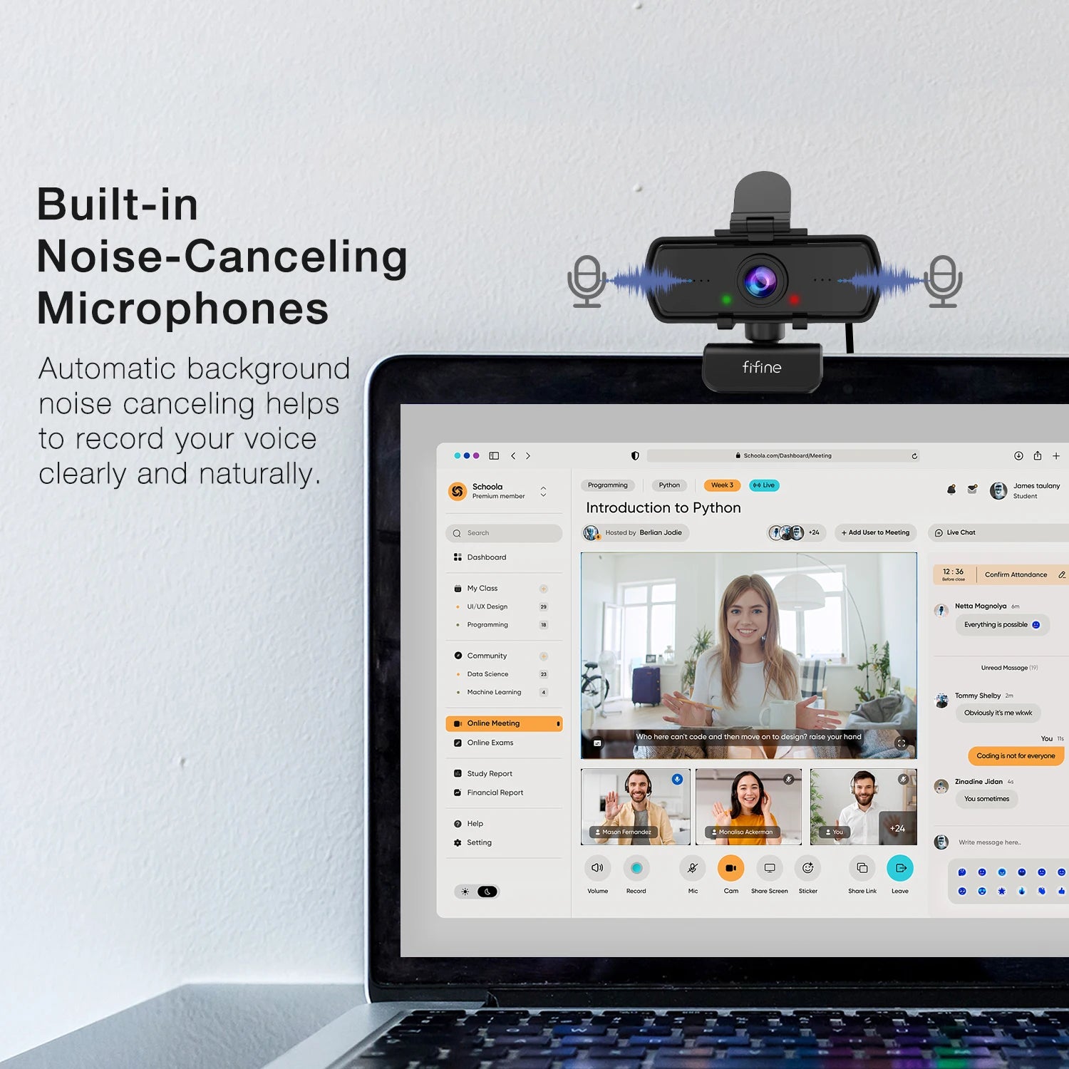 Webcam Full HD 1440p FIFINE avec Microphone et Trépied K420 - USB pour PC et Ordinateur Portable