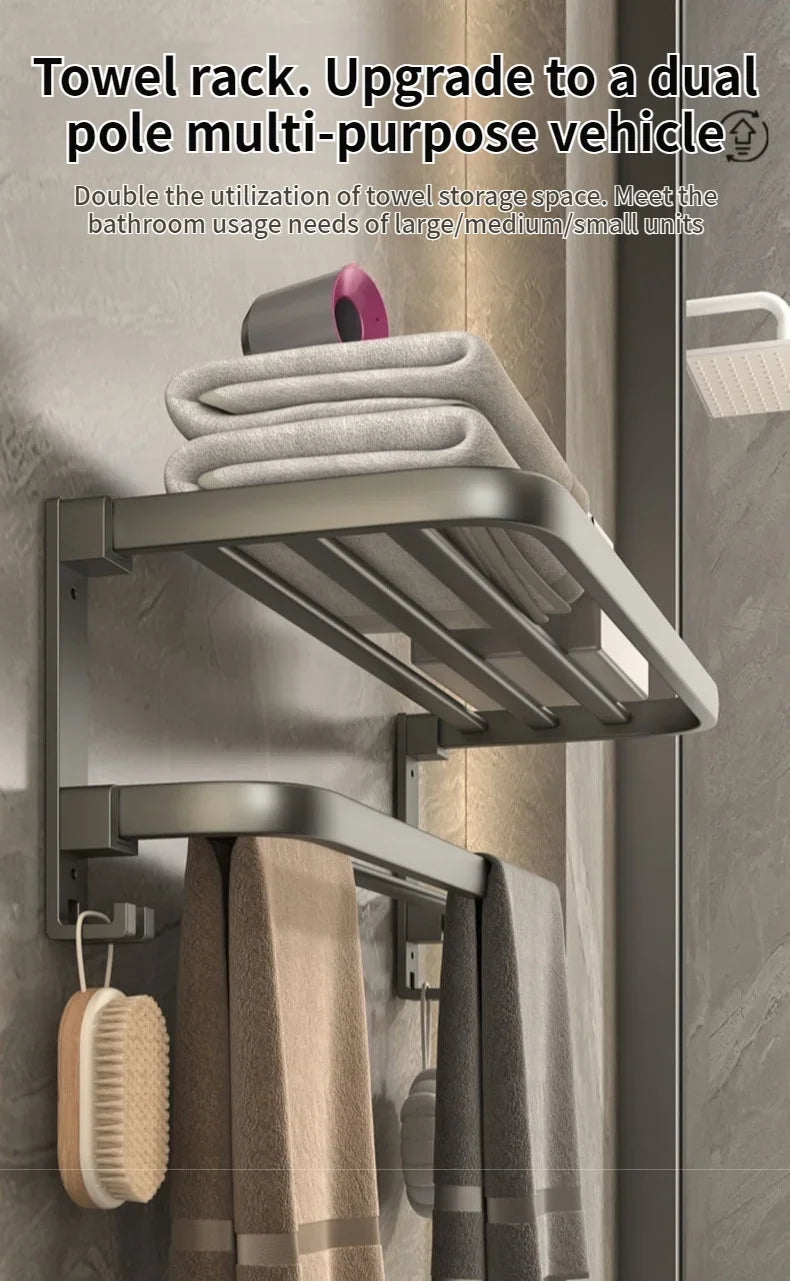 Porte-Serviettes Mural en Aluminium 40-60cm - Support Serviette Salle de Bain Renforcé - Rangement Toilette Noir/Gris