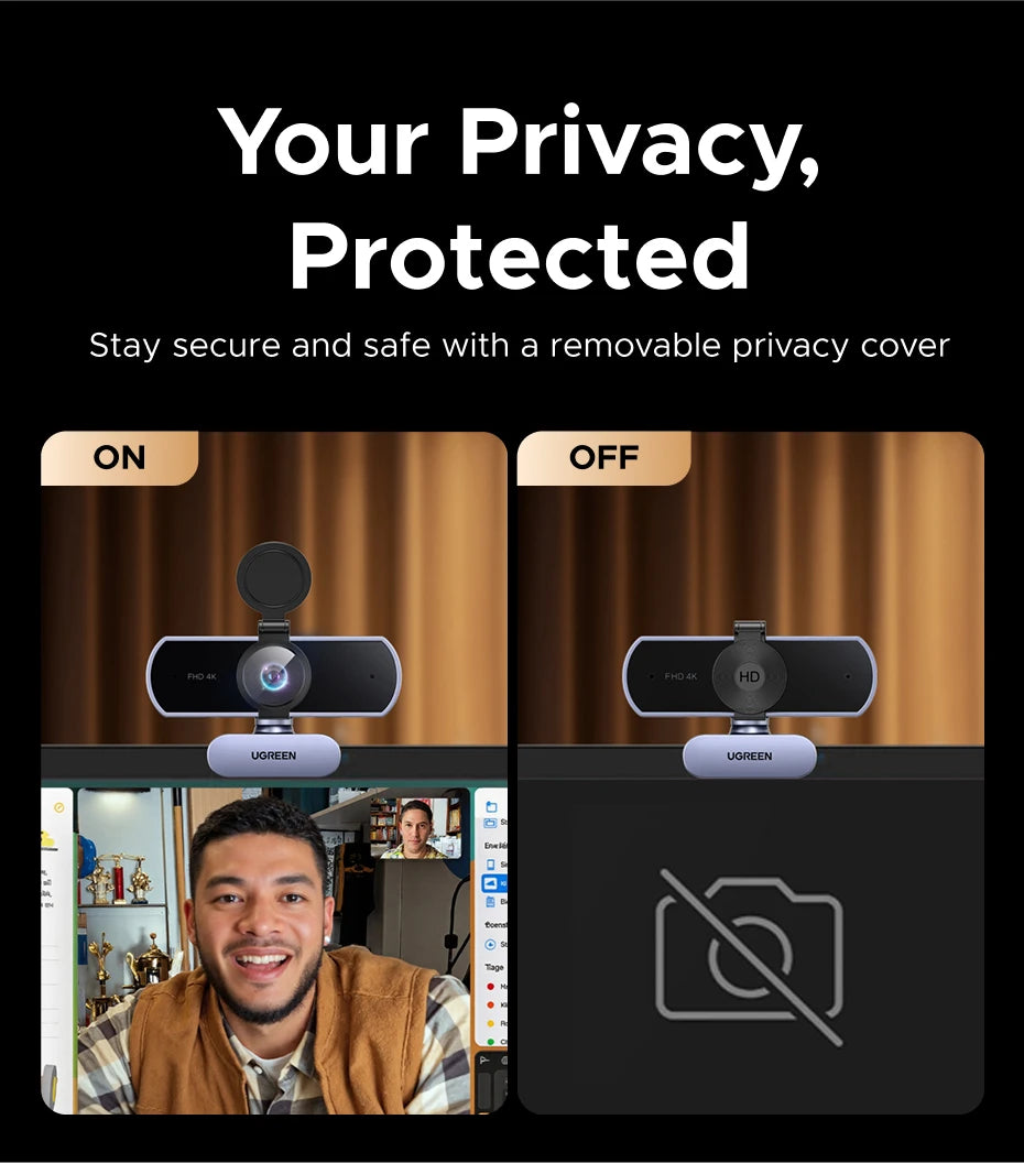 Webcam UGREEN 4K FHD 1080P 8MP pour PC - Autofocus PDAF - Double Micro Anti-Bruit IA