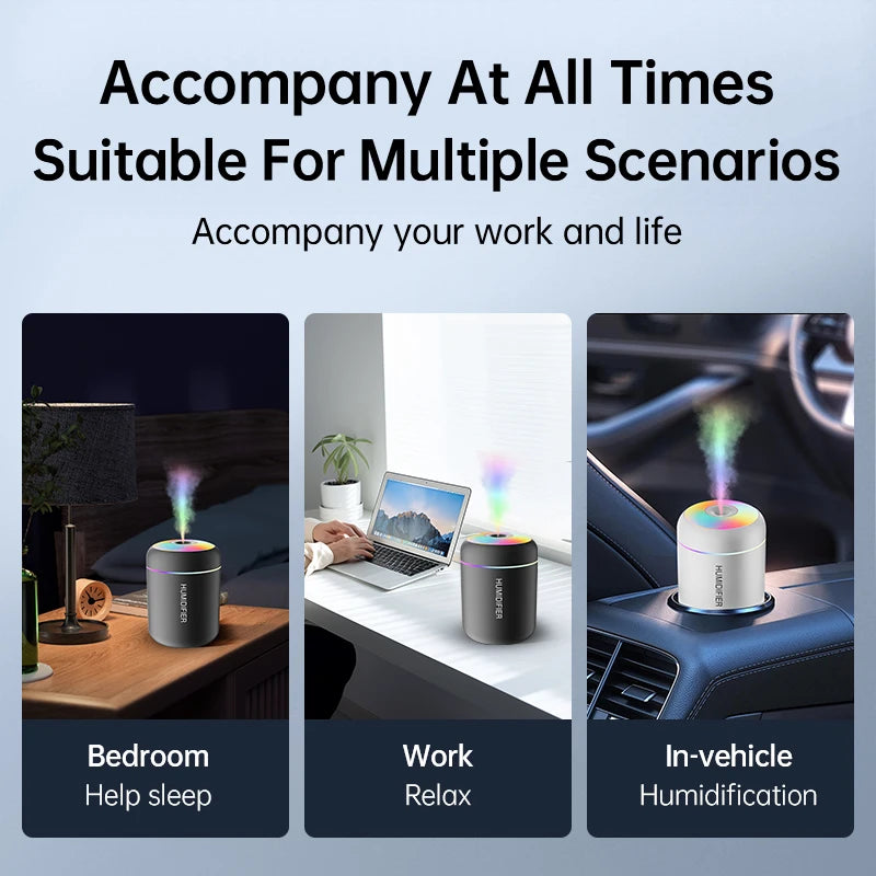Mini Humidificateur USB 180ml - Diffuseur d'Arômes Portable - Purificateur Air Voiture Maison Chambre avec LED