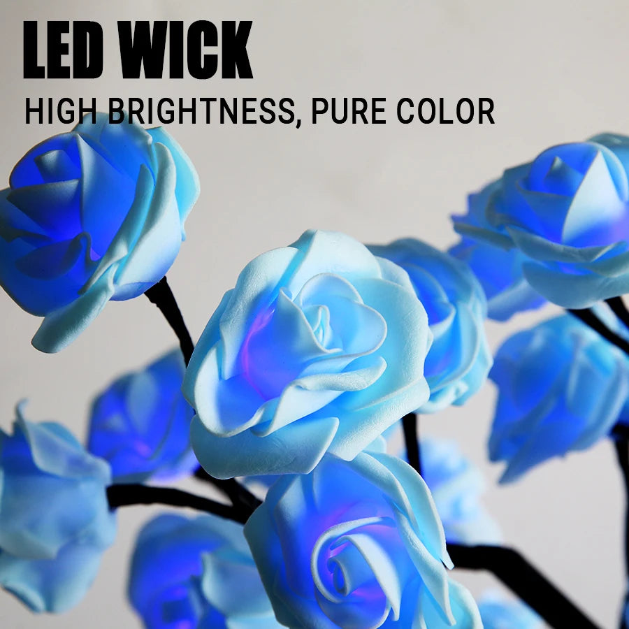 Lampe LED Rose 24 LED - Arbre Lumineux USB - Veilleuse Fleur Décorative pour Chambre Mariage Noël Fête