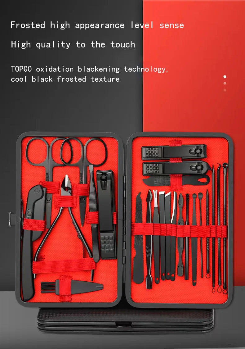 Set Coupe-Ongles Manucure Pédicure Professionnel - Kit Beauté Complet 4 à 24 Pièces - Outils Soin des Ongles Noir