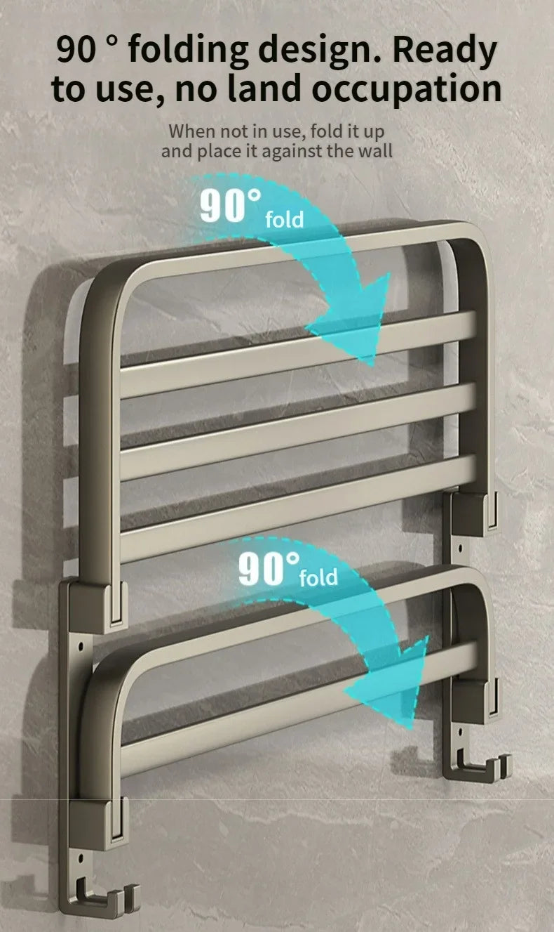 Porte-Serviettes Mural en Aluminium 40-60cm - Support Serviette Salle de Bain Renforcé - Rangement Toilette Noir/Gris