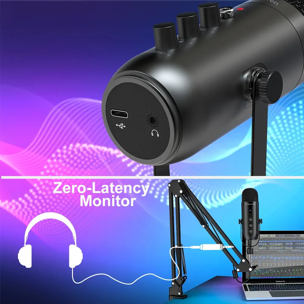 Microphone USB Professionnel Streaming Podcast - Kit Studio Cardioïde avec Bras Articulé - Enregistrement YouTube Gaming