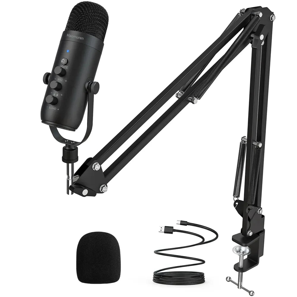 Microphone USB Professionnel Streaming Podcast - Kit Studio Cardioïde avec Bras Articulé - Enregistrement YouTube Gaming