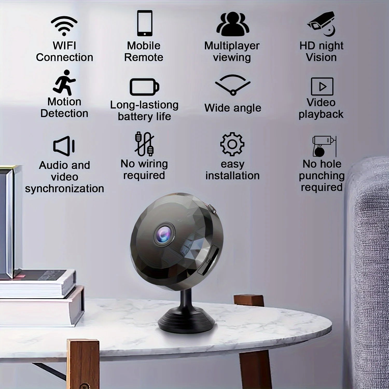 Mini Caméra WiFi Sans Fil - Vision Nocturne & Détection Mouvement 1080P