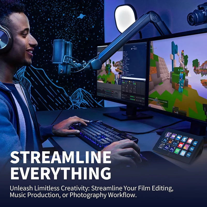 Clavier Macro AJAZZ AKP153E - 15 Touches Programmables - Mini Clavier Gaming Personnalisable Bureau Noir/Blanc