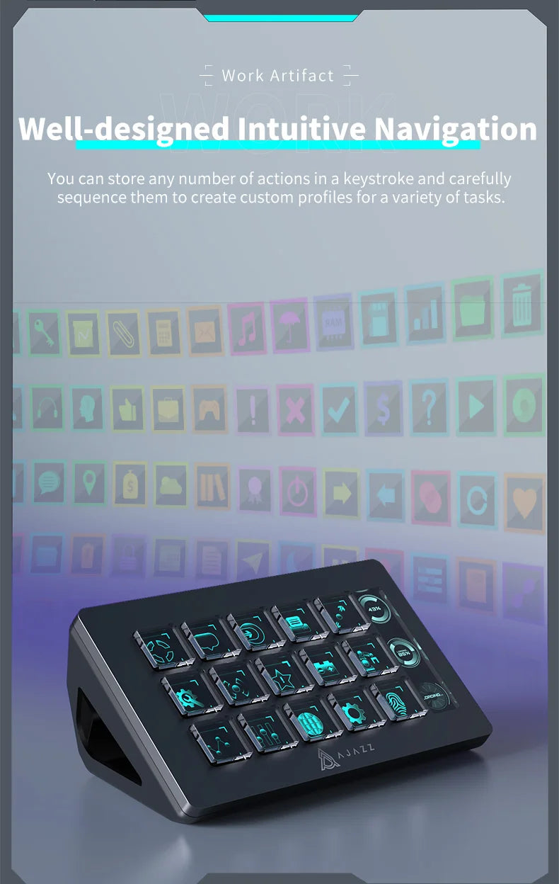 Clavier Macro AJAZZ AKP153E - 15 Touches Programmables - Mini Clavier Gaming Personnalisable Bureau Noir/Blanc