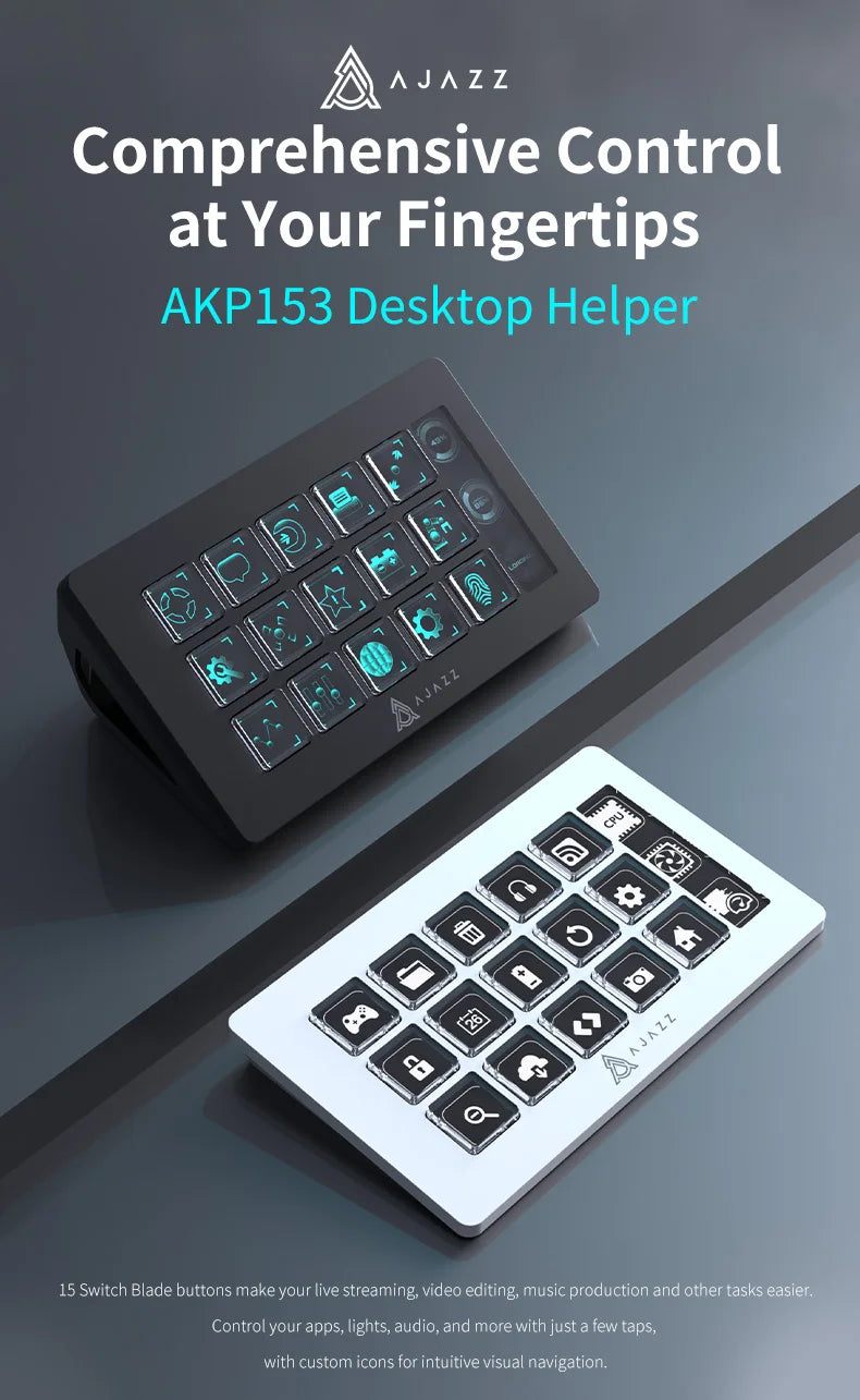 Clavier Macro AJAZZ AKP153E - 15 Touches Programmables - Mini Clavier Gaming Personnalisable Bureau Noir/Blanc