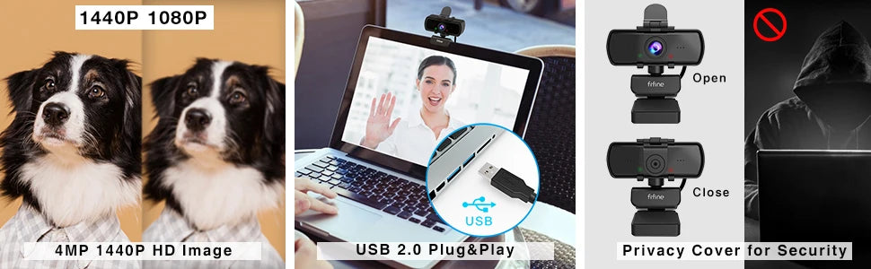 Webcam Full HD 1440p FIFINE avec Microphone et Trépied K420 - USB pour PC et Ordinateur Portable