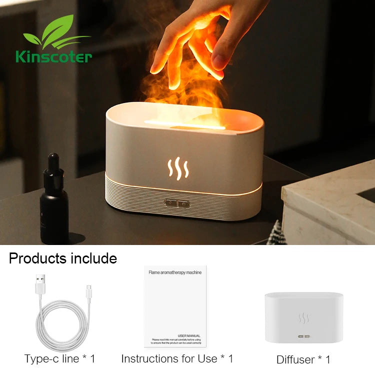 Diffuseur d'Arômes Humidificateur Ultrasonique 180ml - Brumisateur LED Effet Flamme - Huiles Essentielles Blanc/Noir