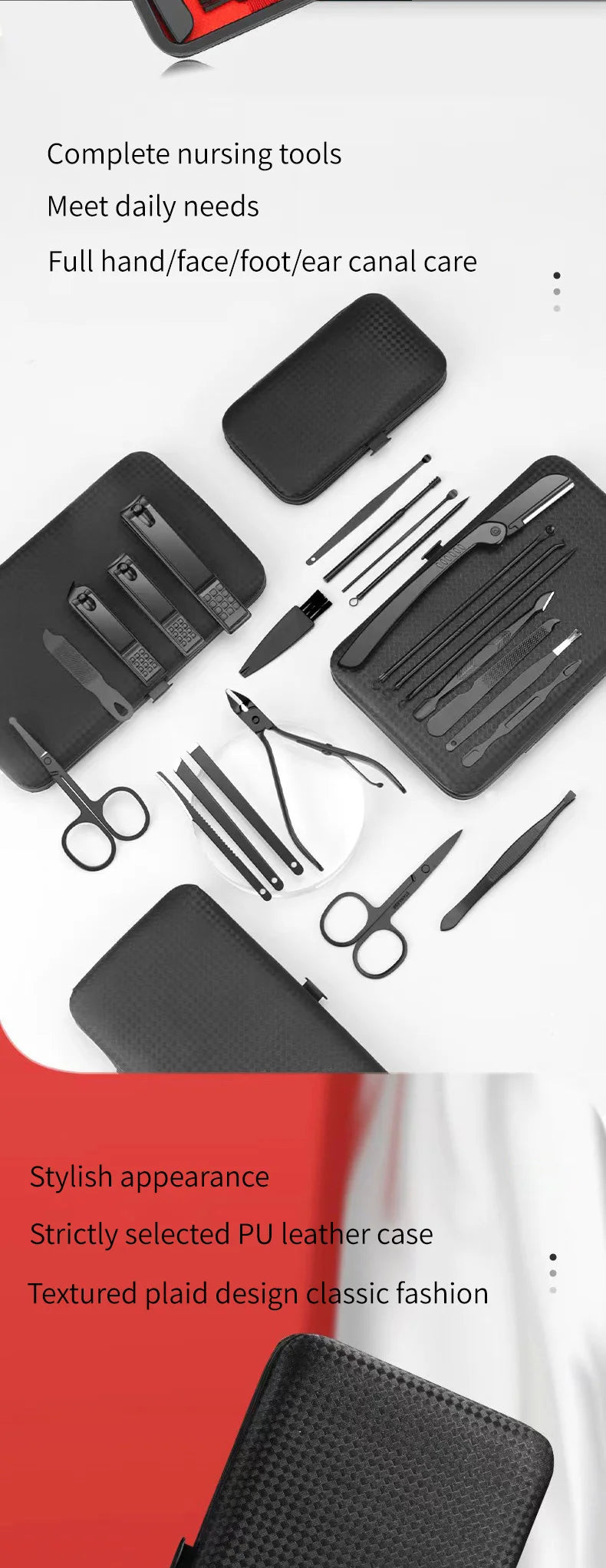 Set Coupe-Ongles Manucure Pédicure Professionnel - Kit Beauté Complet 4 à 24 Pièces - Outils Soin des Ongles Noir