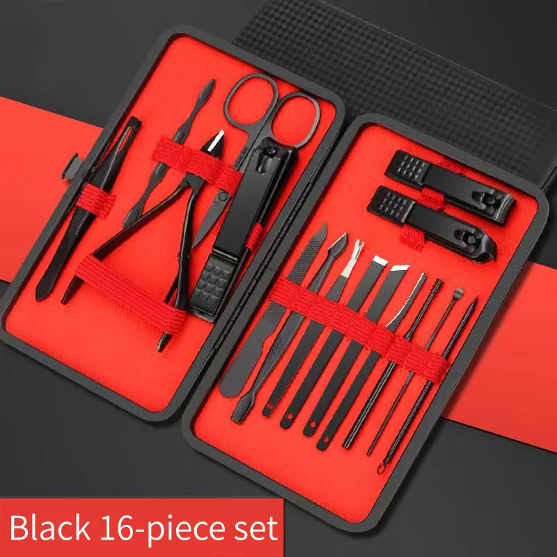 Set Coupe-Ongles Manucure Pédicure Professionnel - Kit Beauté Complet 4 à 24 Pièces - Outils Soin des Ongles Noir