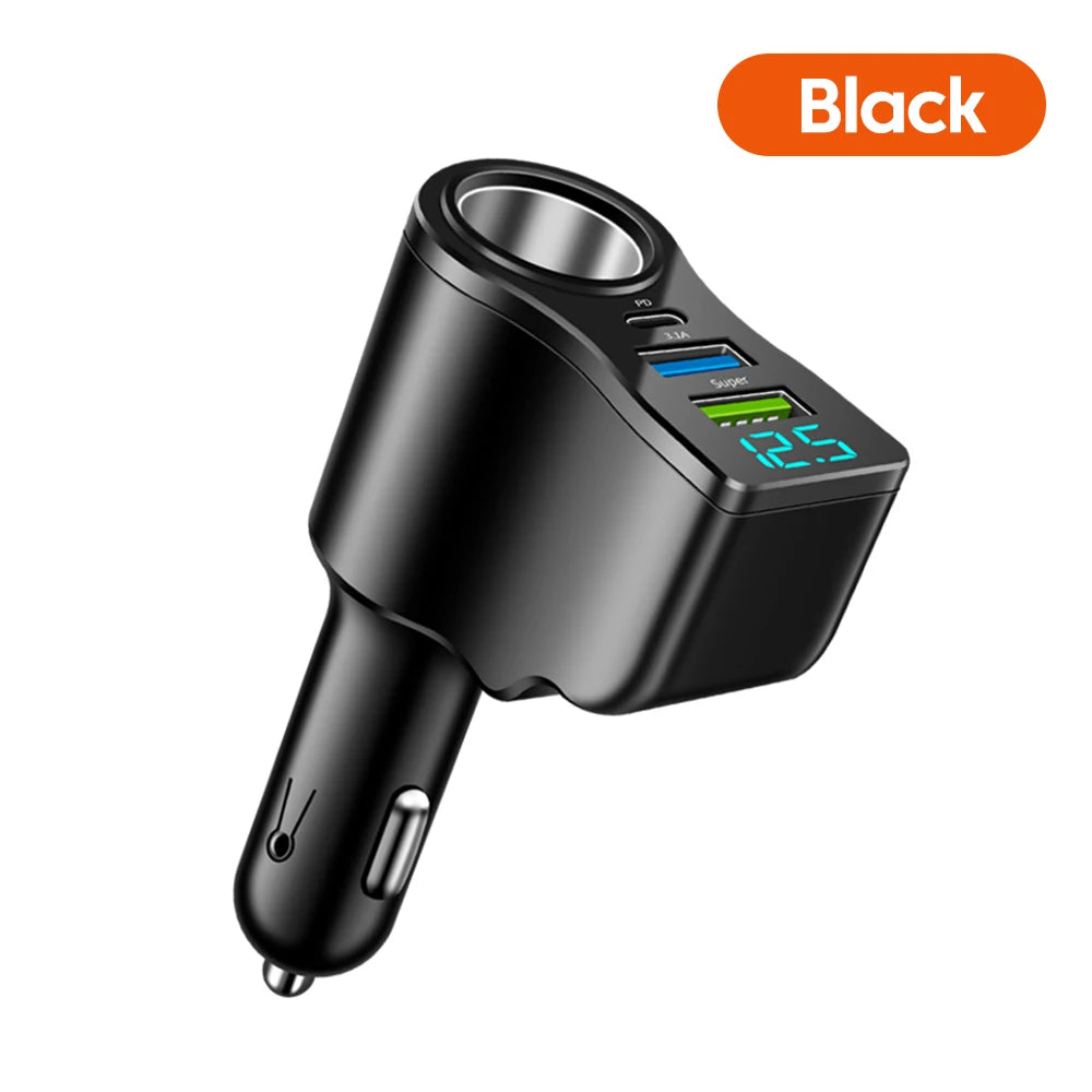 Chargeur Voiture 66W - 4 Ports USB Rapide avec Écran LED