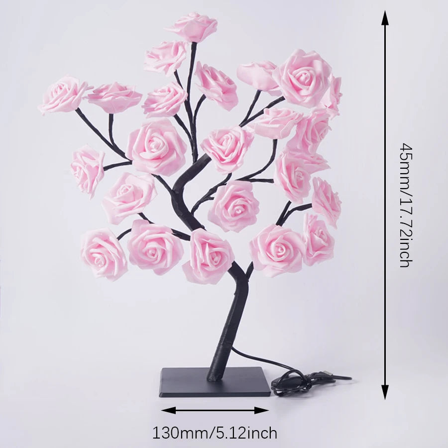 Lampe LED Rose 24 LED - Arbre Lumineux USB - Veilleuse Fleur Décorative pour Chambre Mariage Noël Fête