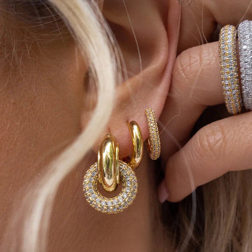 Boucles d'Oreilles Pendantes Punk - Cercle Strass Brillants en Acier Inoxydable