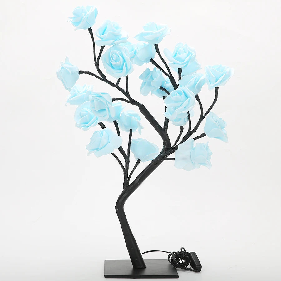 Lampe LED Rose 24 LED - Arbre Lumineux USB - Veilleuse Fleur Décorative pour Chambre Mariage Noël Fête