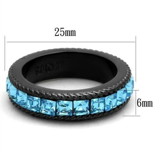 Bague Acier Inoxydable Plaqué Noir IP avec Cristal Bleu Mer - Design Moderne