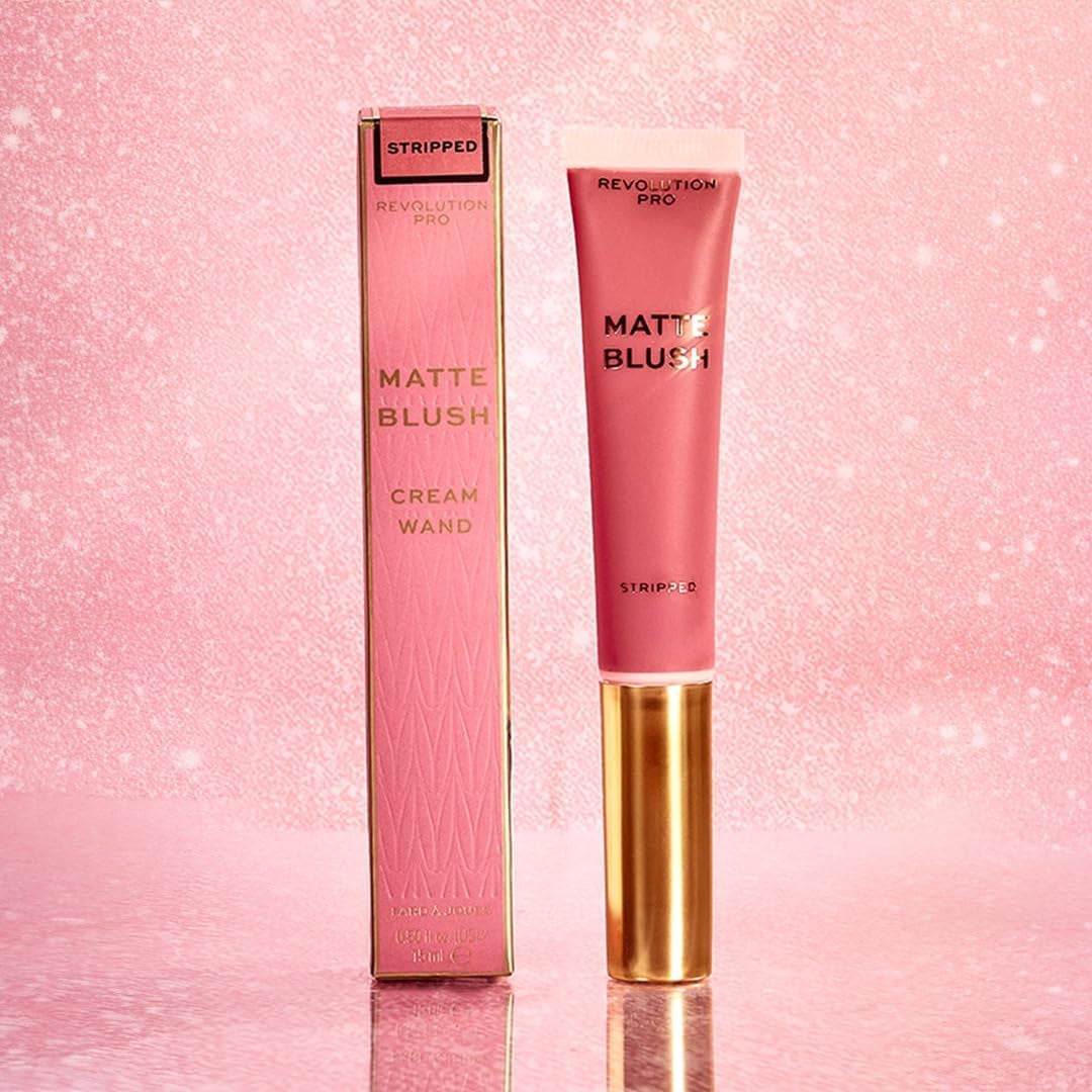 Revolution Pro- Iconic Matte Cream Blush- Wand Stripped Pink | Lightweight Formula |Buildable & Blendable |Soft-Focus Matte Effect |Easy-To-Use Wand Applicator | 15Ml