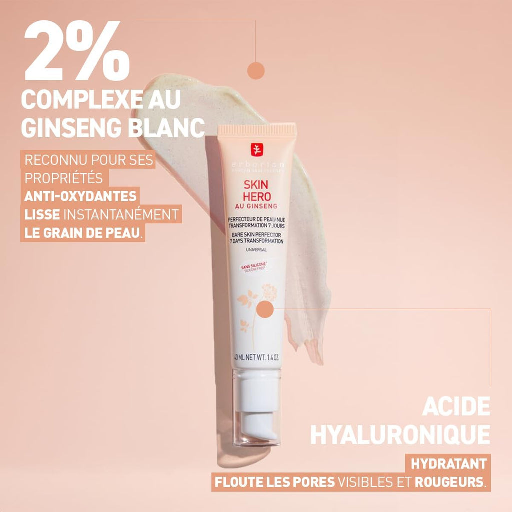 Skin Hero Au Ginseng Blanc - Soin Visage Non Teinté Perfecteur De Peau Nue En 7 Jours Avec Acide Hyaluronique - Soin Cosmetique Coréen Pour Visage - Skin Hero - 15 Ml