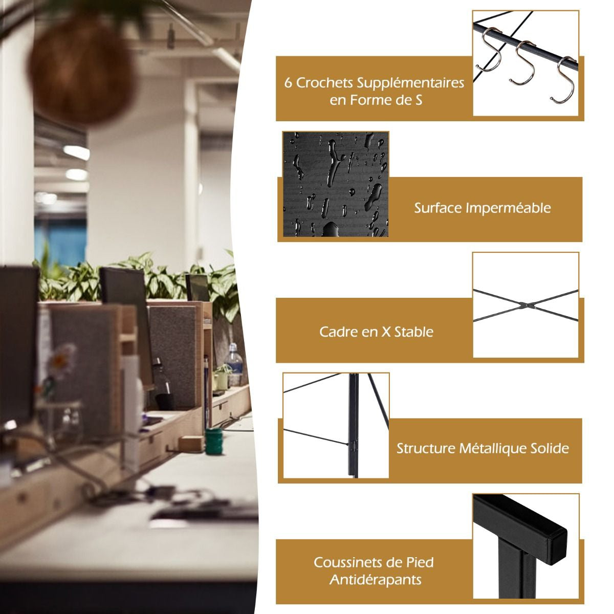 Bureau D'Ordinateur Pliant 100X50X75 Cm Table De Bureau Cadre En Métal 6 Crochets En Forme De S Style Industriel Capacité 115Kg Noir/Café/Marron