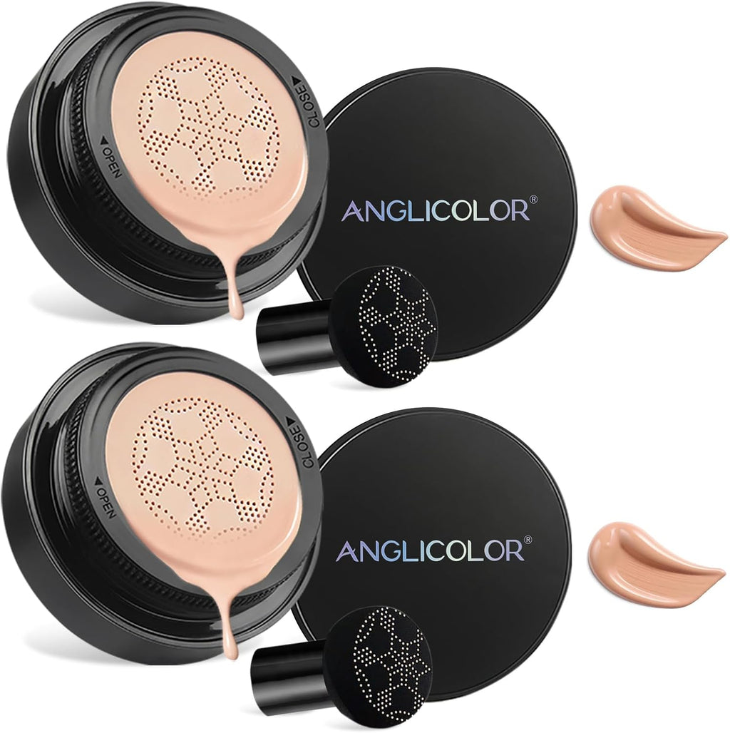 2PC CC Cream Fond De Teint Compact,Bb Creme Fond De Teint Couvrant Imperfections,Avec Contrôle De L'Huile,Avec Tampon Éponge Rond En Forme De Champignon (#01 Porcelain, 30Ml)
