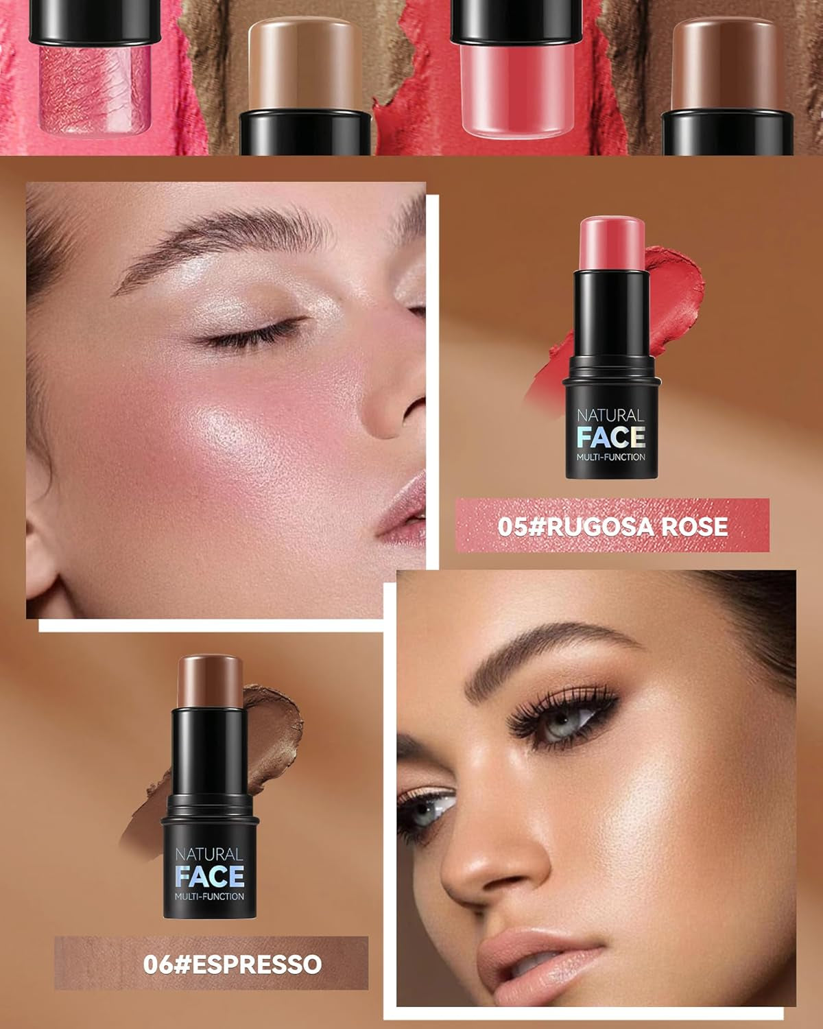 Lot De 2 Bâtons De Contour Crème Mats, Hautement Pigmentés, Roses, Rouges À Joues, Longue Durée, Imperméables, Bronzants, Pour Les Cheeks, Crayon De Contour Du Visage, Correcteur De Teint Pour