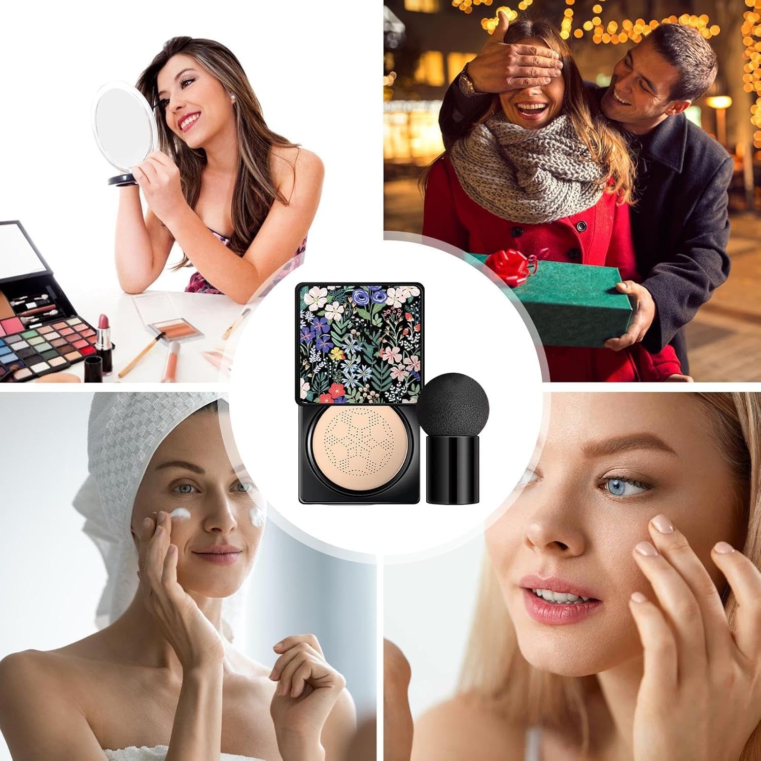 Fond De Teint Coussin, Coussin D'Air BB Crème Tête De Champignon,Base De Maquillage Naturelle, Correcteur À Coussin D'Air Longue Durée - Fond De Teint Liquide Hydratant, Coussin Respirant, Maquillage