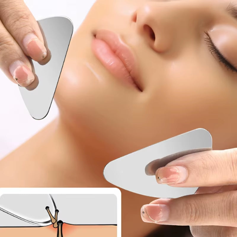 1Pcs Stainless Steel Hair Follicle Cleansing Blackhead Scraper Gua Sha Scraper Massager for Facial Skin Care Board Face Massager