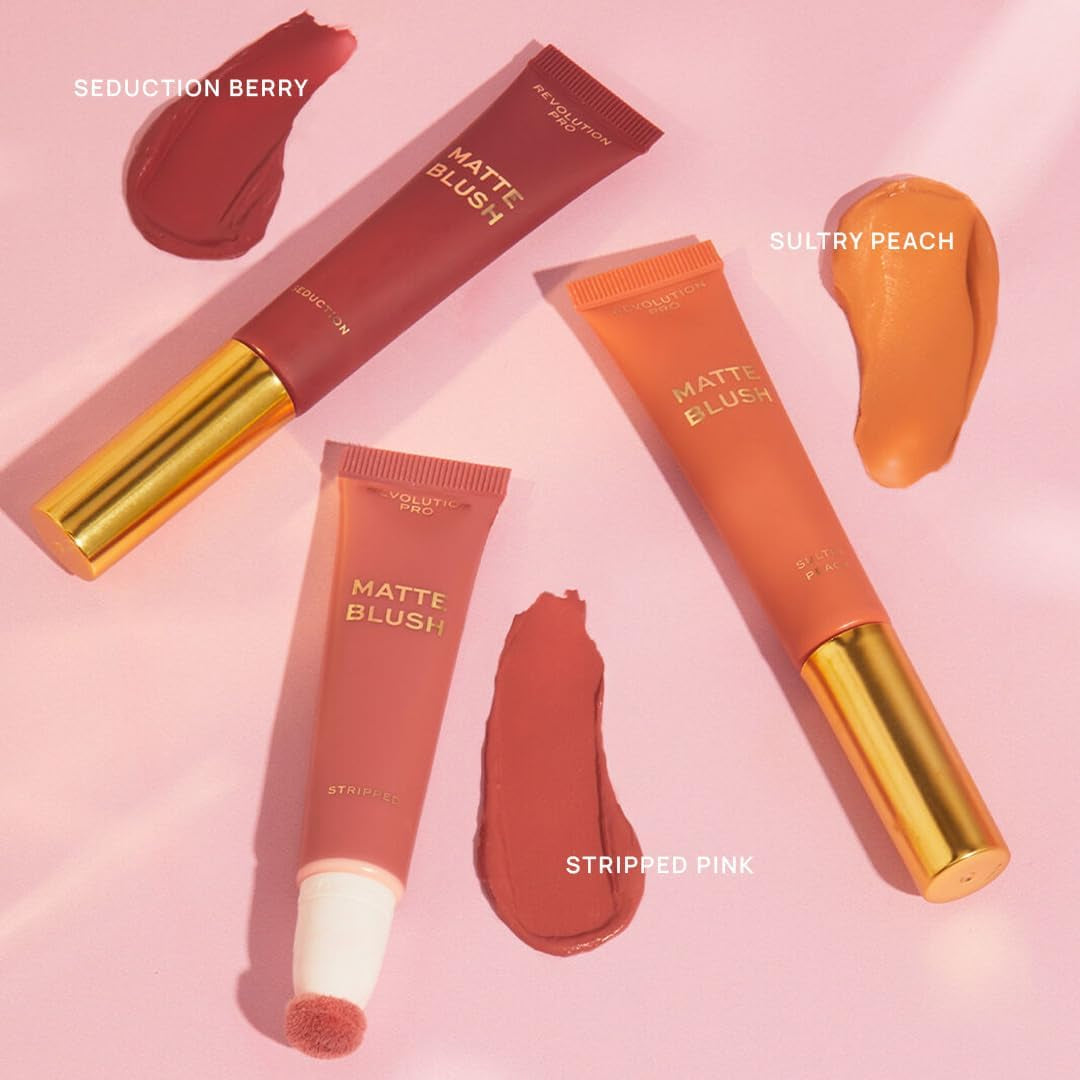 Revolution Pro- Iconic Matte Cream Blush- Wand Stripped Pink | Lightweight Formula |Buildable & Blendable |Soft-Focus Matte Effect |Easy-To-Use Wand Applicator | 15Ml