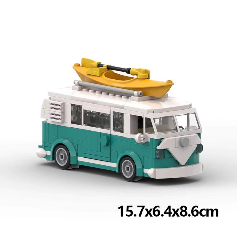 MOC Technical Car 10220 VW T1 Turquoise Camper Van City Camp Truck Sets with Box Building Blocks Toys Christmas Gift