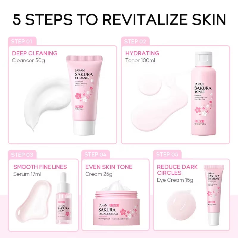 Sakura Kit Skin Care Sets Moisturizing and Reducing Fine Lines Cleansing Pore Product 5-Piece Korean Skincare Set